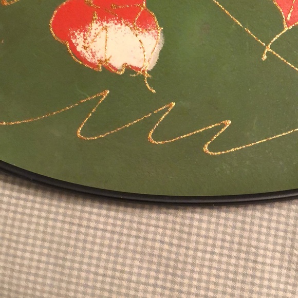 Vintage Serving Tray Fibre-ware TILSO Japan Green Red Ivory Gold Accents #OS022 - Picture 6 of 11